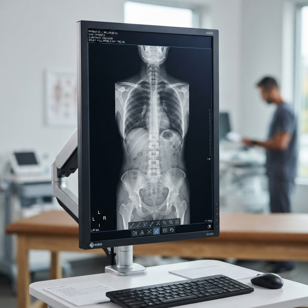 Spine and hip X-ray imaging on a digital medical monitor